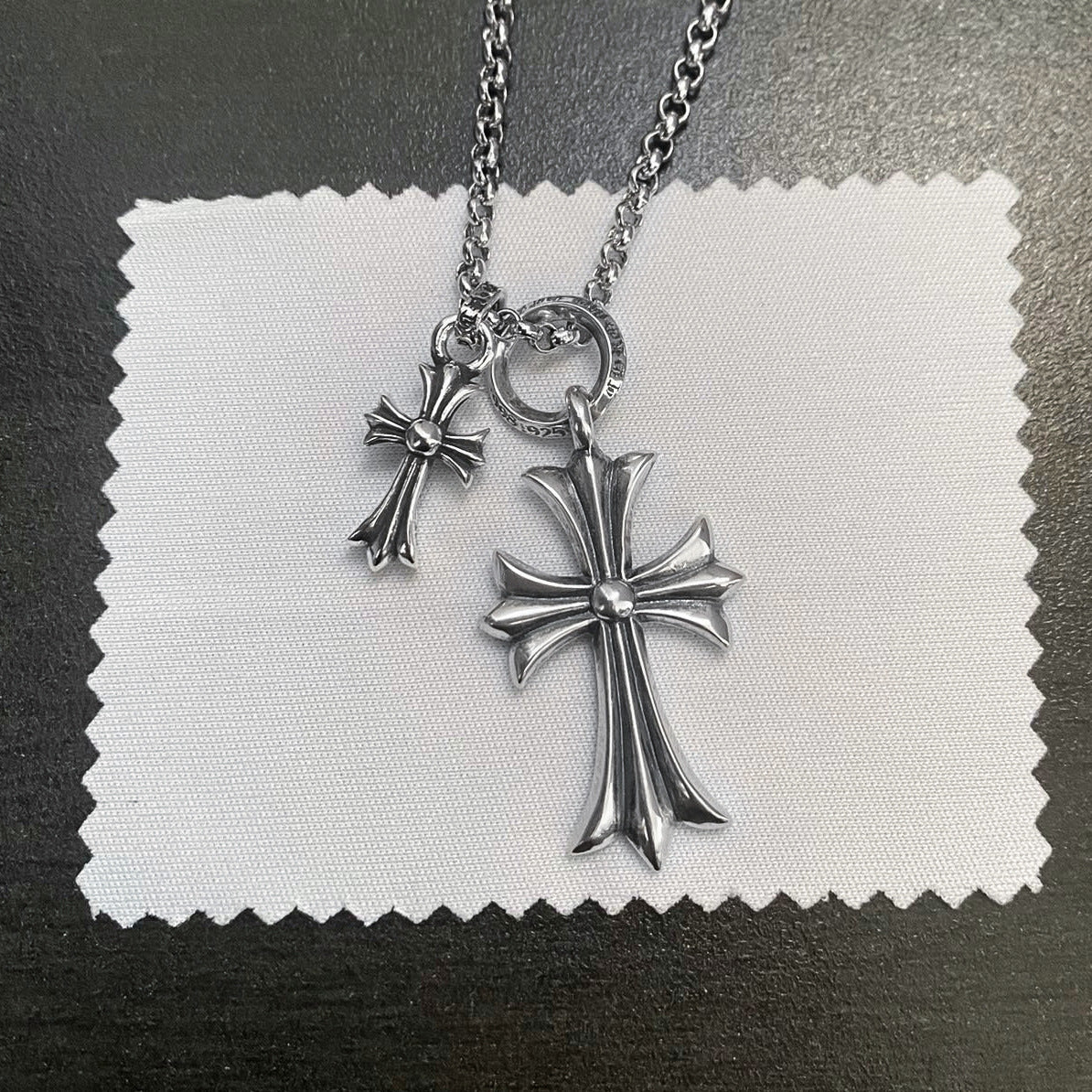 Chrome Hearts large and small cross diamond necklace
