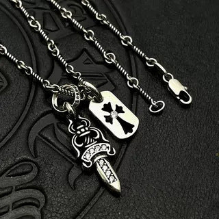 Chrome Hearts Diamond-Inlaid Sword and Dog Tag Double Pendant