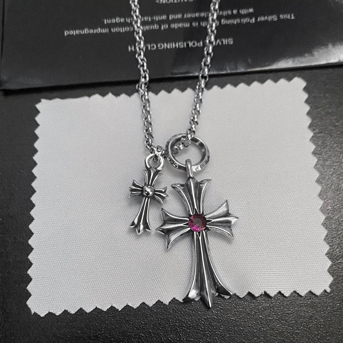 Chrome Hearts large and small cross diamond necklace