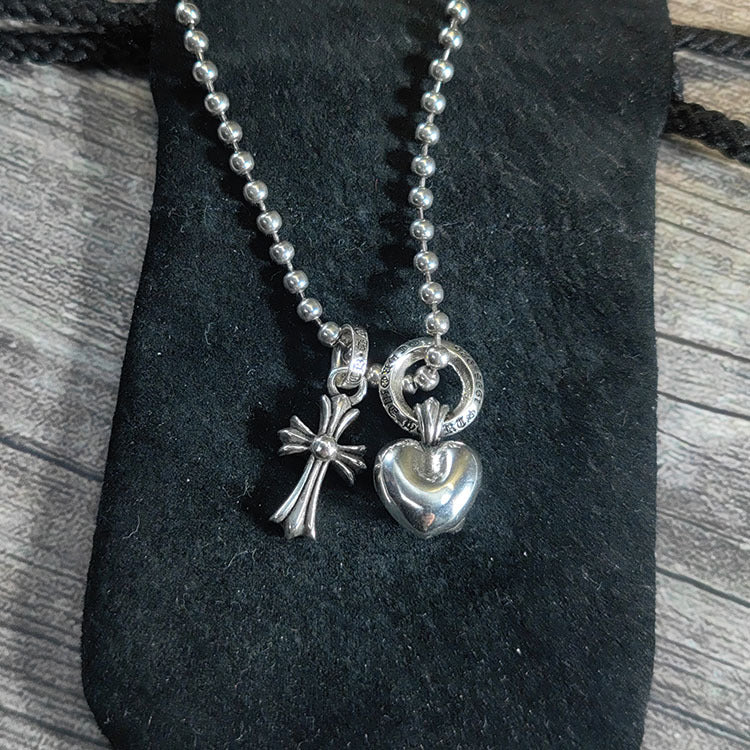 chrome hearts pink diamond cross love bead necklace