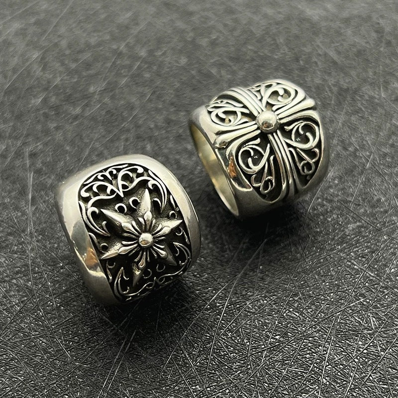 925 sterling silver chrome hearts vine hexagram rings