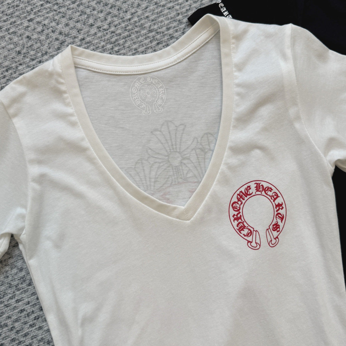 chrome hearts cross red horseshoe V-neck short-sleeved T-shirt