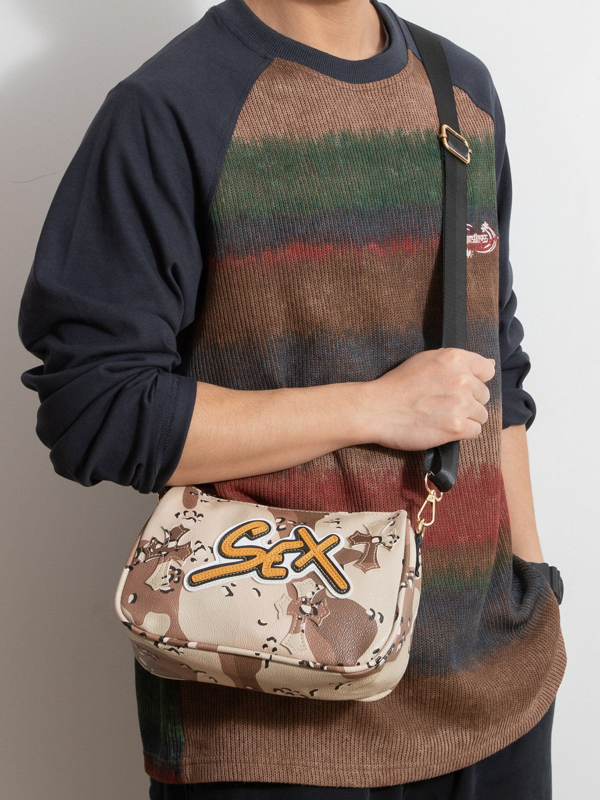 Chrome Hearts cross camouflage PU leather crossbody bag