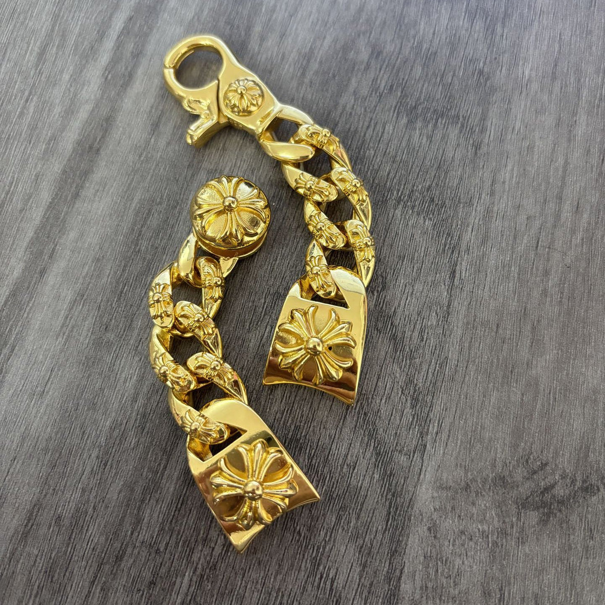 Chrome Hearts Gold Cross Motif Watch Chain with Lobster Clasp