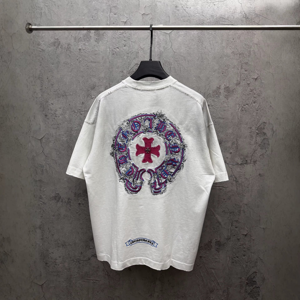 Chrome Hearts Washed Appliqué Embroidered Short-Sleeve T-Shirt
