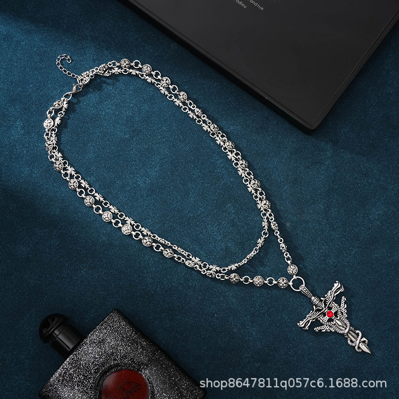 Chrome Hearts hip-hop cross double-layer necklace