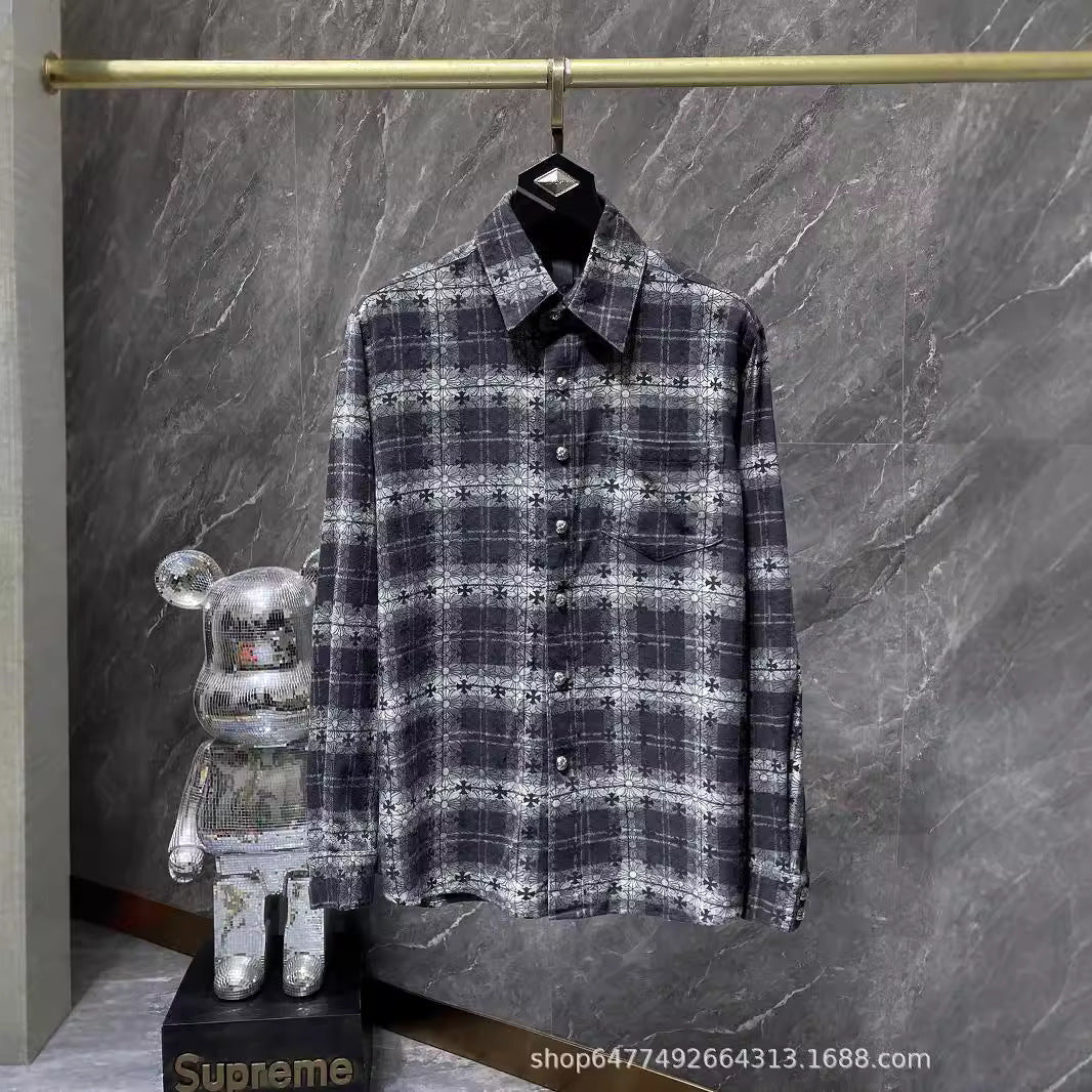 Chrome Hearts Leather Cross-Pattern Plaid Shirt