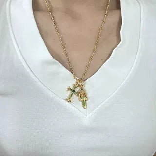 Chrome Hearts gold diamond sword cross double pendant