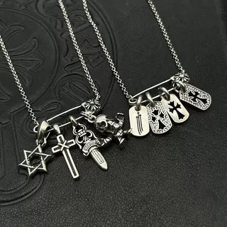 Chrome Hearts pin necklace with various elements