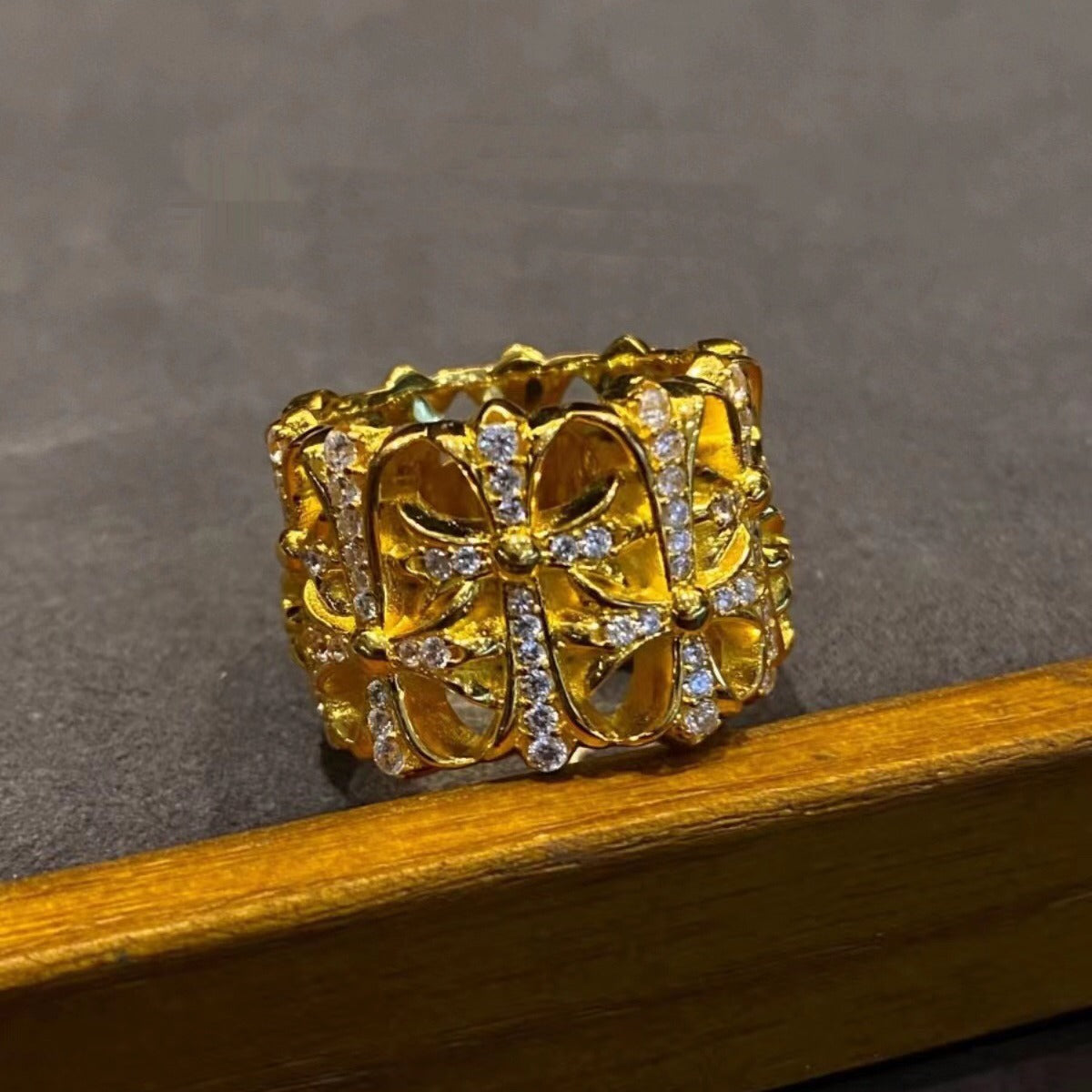 Chrome Hearts brick inlaid gold burial ring