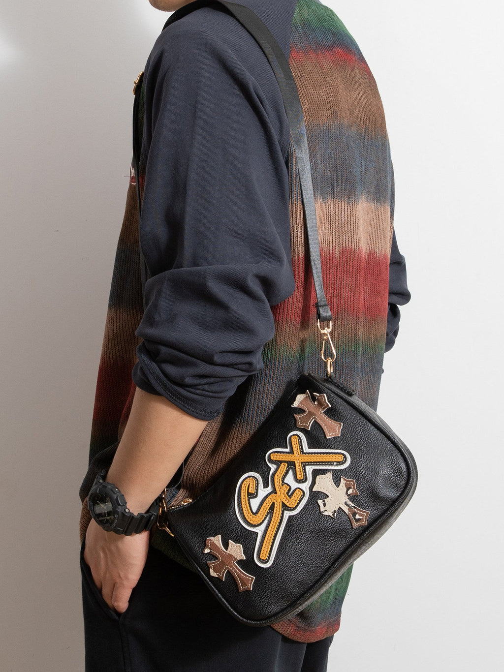 Chrome Hearts cross camouflage PU leather crossbody bag