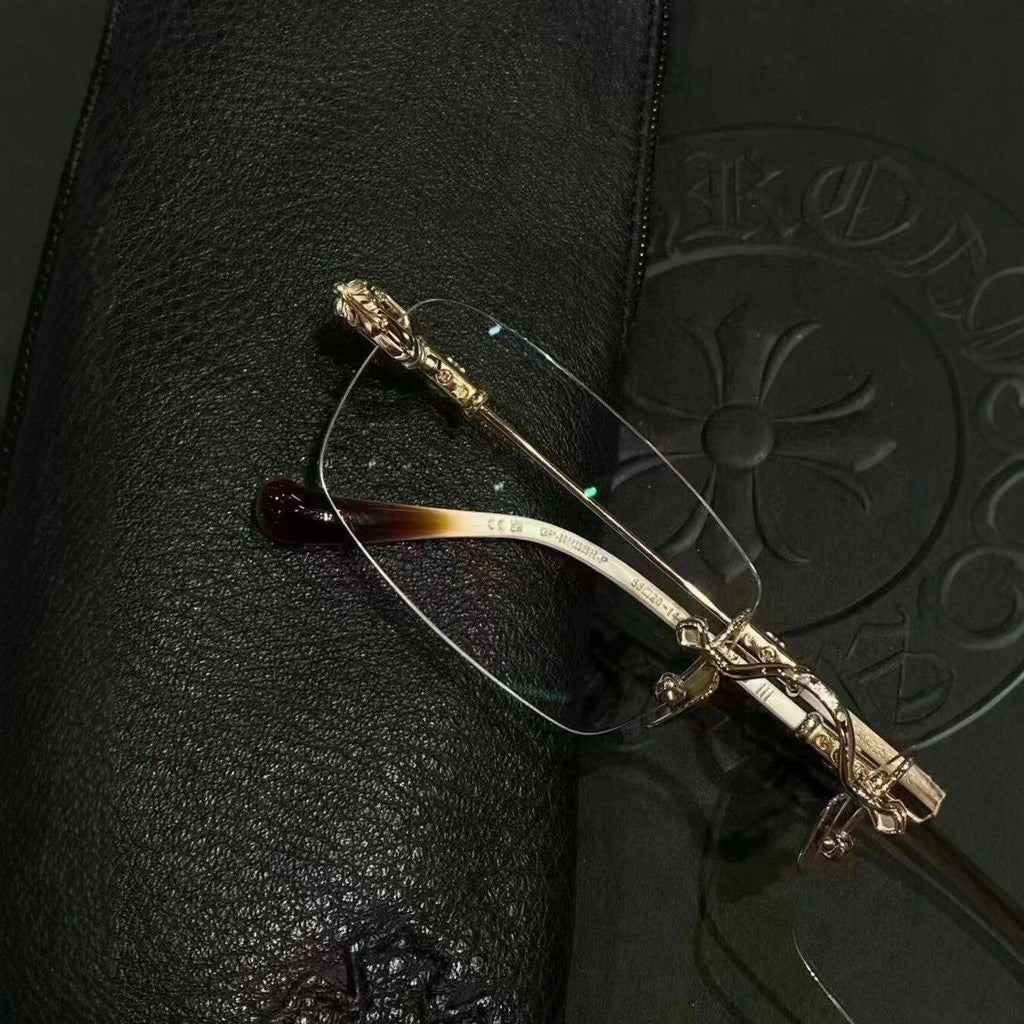 Chrome Hearts Rimless Eyeglass Frames with Cross Engraving