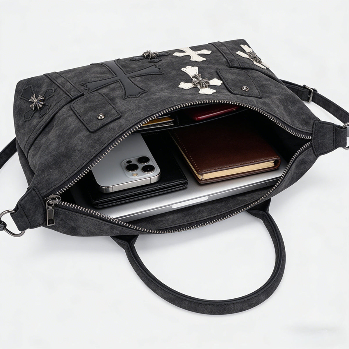 Chrome Hearts Black and White Patchwork Travel Bag