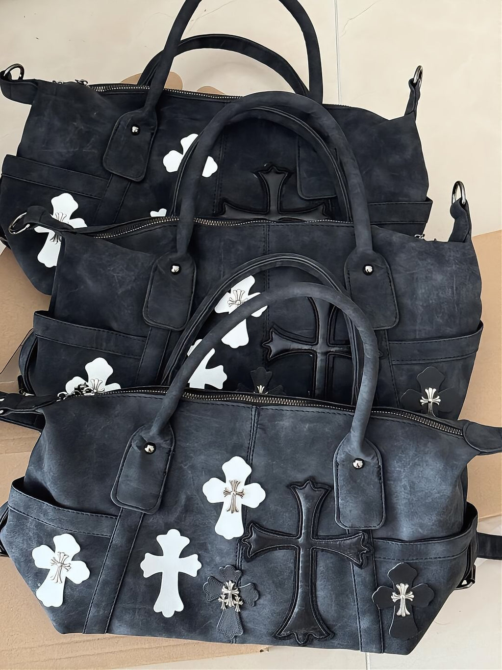 Chrome Hearts Black and White Patchwork Travel Bag
