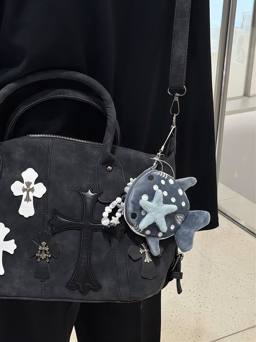 Chrome Hearts Black and White Patchwork Travel Bag