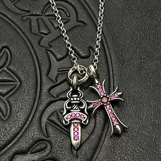 Chrome Hearts gold diamond sword cross double pendant