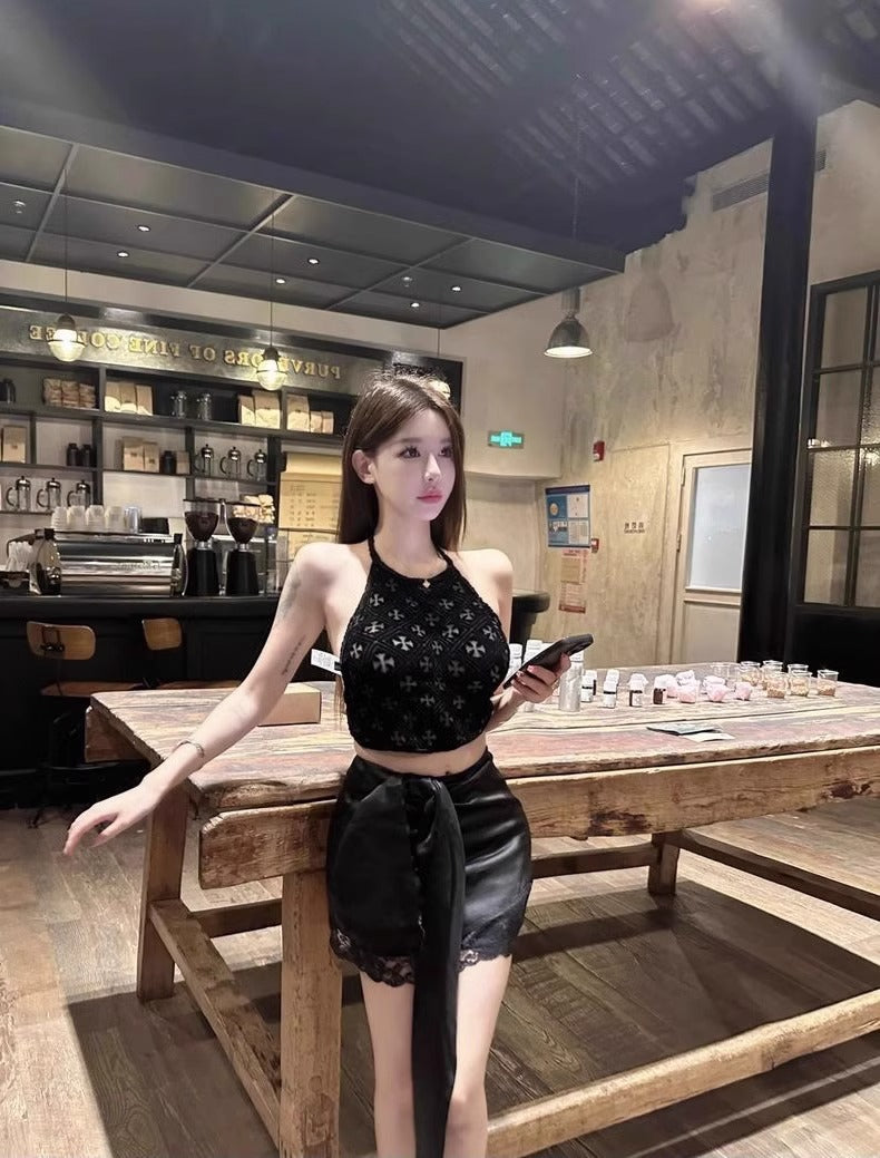 Chrome Hearts Retro Cross Hollow-Out Halter Neck Tank Top