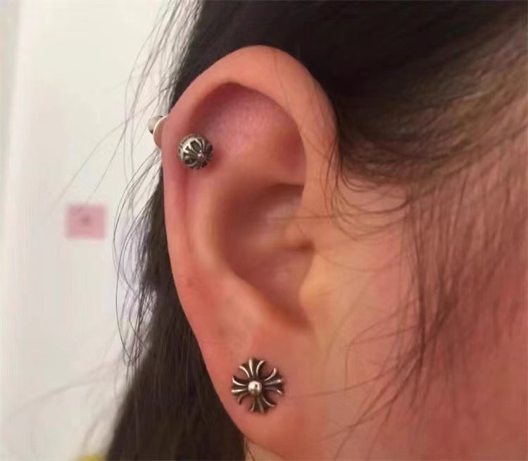 chrome hearts 925 silver flower earrings