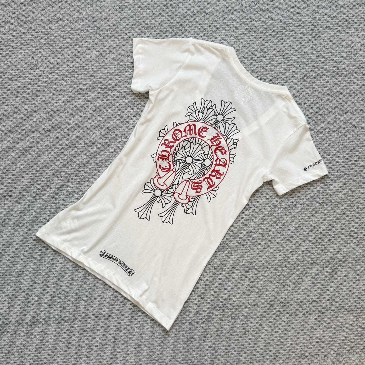 chrome hearts cross red horseshoe V-neck short-sleeved T-shirt