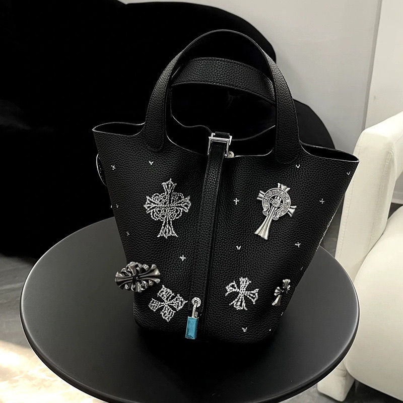 Chrome Hearts printed retro spicy girl style hand-held bucket bag